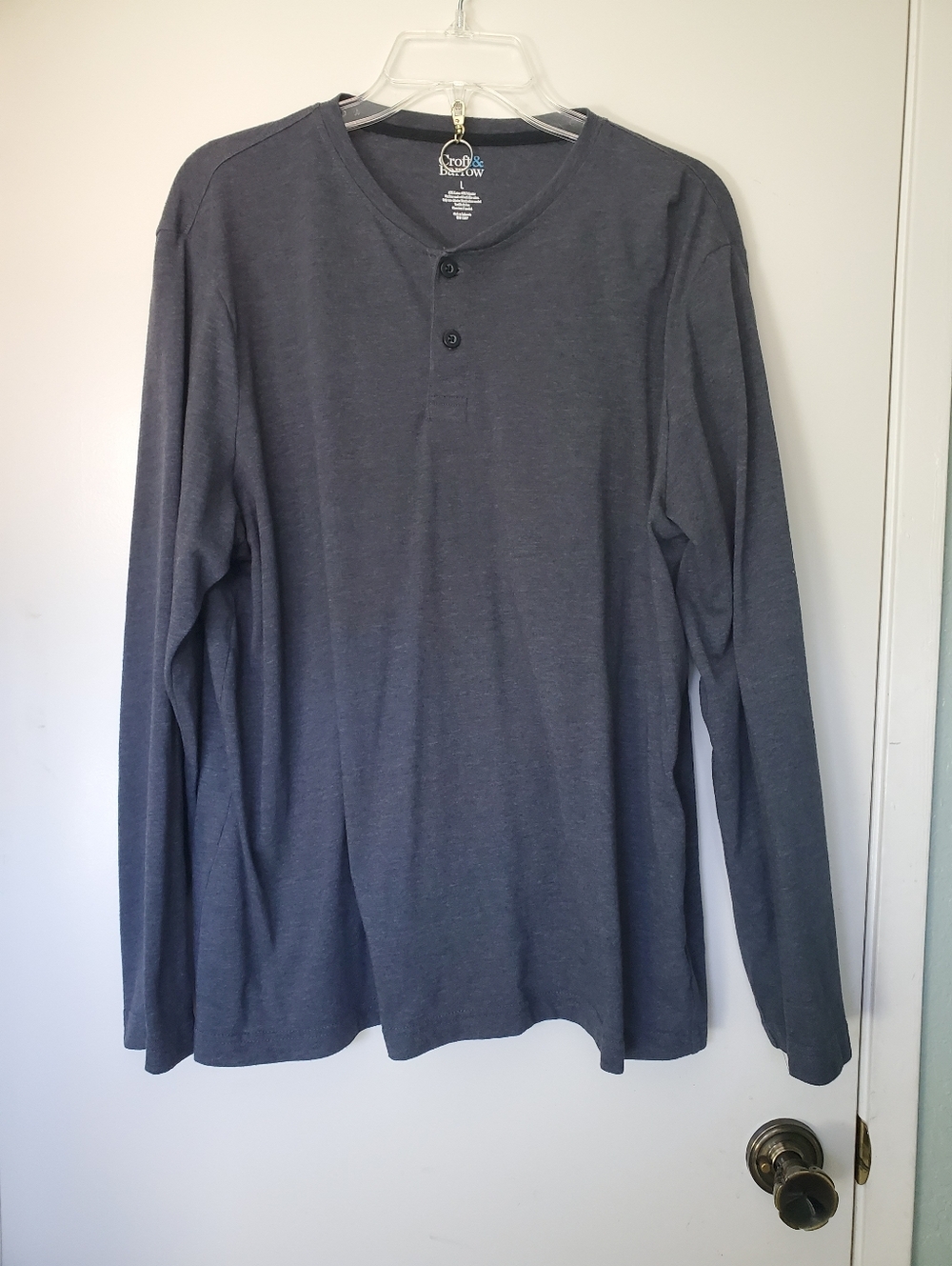 Croft & Barrow Men's Long-sleeved Henley Charcoal Gray Size L Classic Preppy